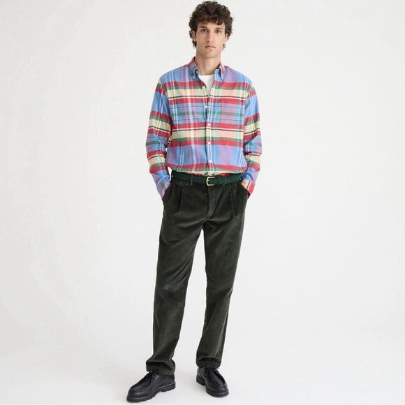 J. Crew Mens 38x32 Classic Single-Pleat 10-Wale Corduroy Pants Olive Straightleg - Picture 1 of 14